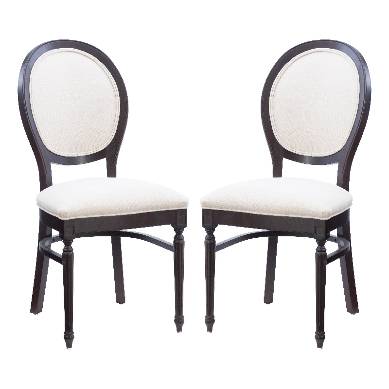 Linon Laney Beechwood Set of 2 Padded Back and Seat Side Chairs in Dark Brown