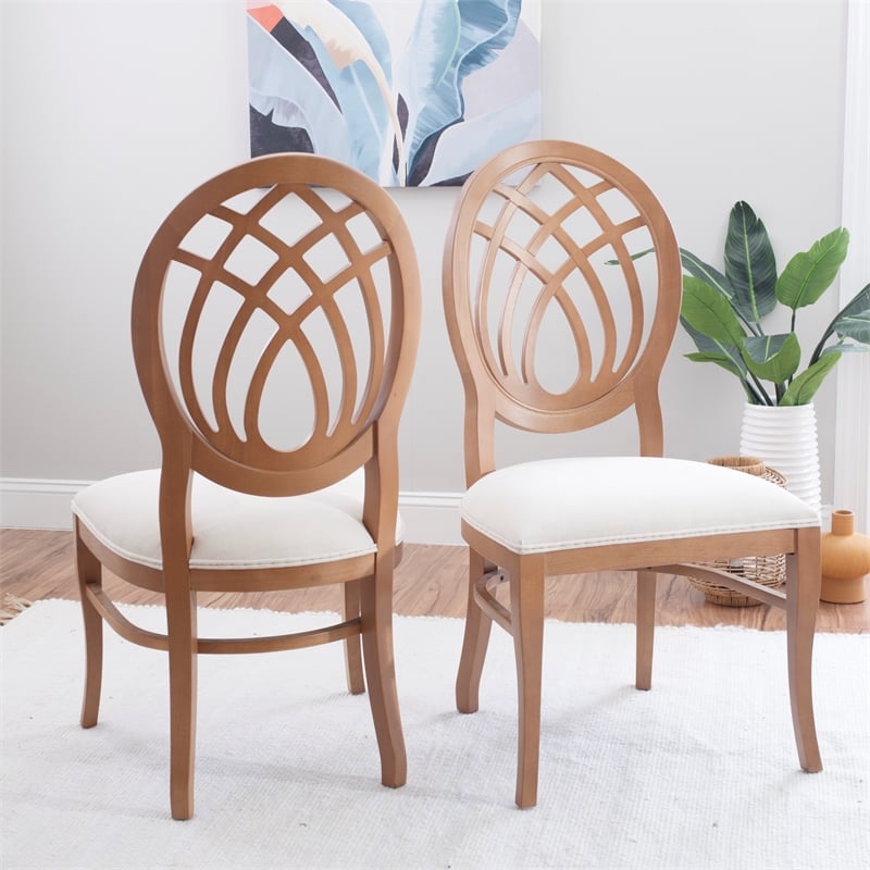Linon Paxton Beechwood Ornamental Backrest Set of 2 Dining Chairs in Light Brown