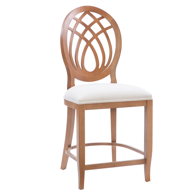 Linon Paxton Ornamental Backrest Set of 2 Counter Stool in Light Brown Beechwood
