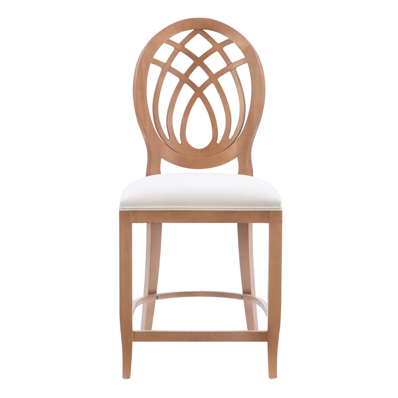 Linon Paxton Ornamental Backrest Set of 2 Counter Stool in Light Brown Beechwood