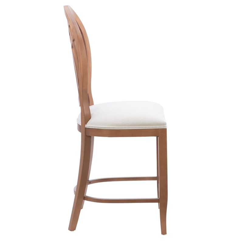 Linon Paxton Ornamental Backrest Set of 2 Counter Stool in Light Brown Beechwood