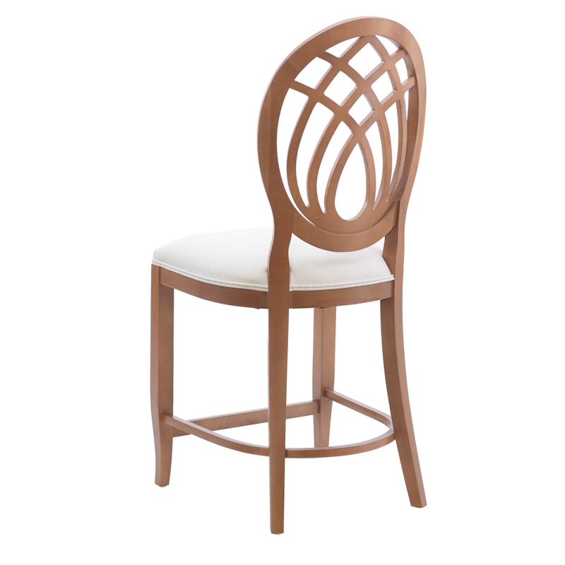 Linon Paxton Ornamental Backrest Set of 2 Counter Stool in Light Brown Beechwood