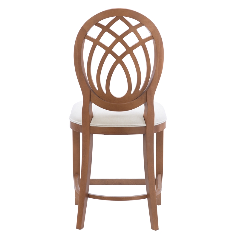 Linon Paxton Ornamental Backrest Set of 2 Counter Stool in Light Brown Beechwood