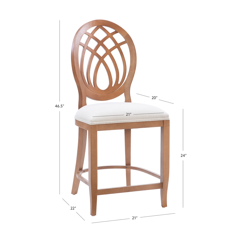 Linon Paxton Ornamental Backrest Set of 2 Counter Stool in Light Brown Beechwood