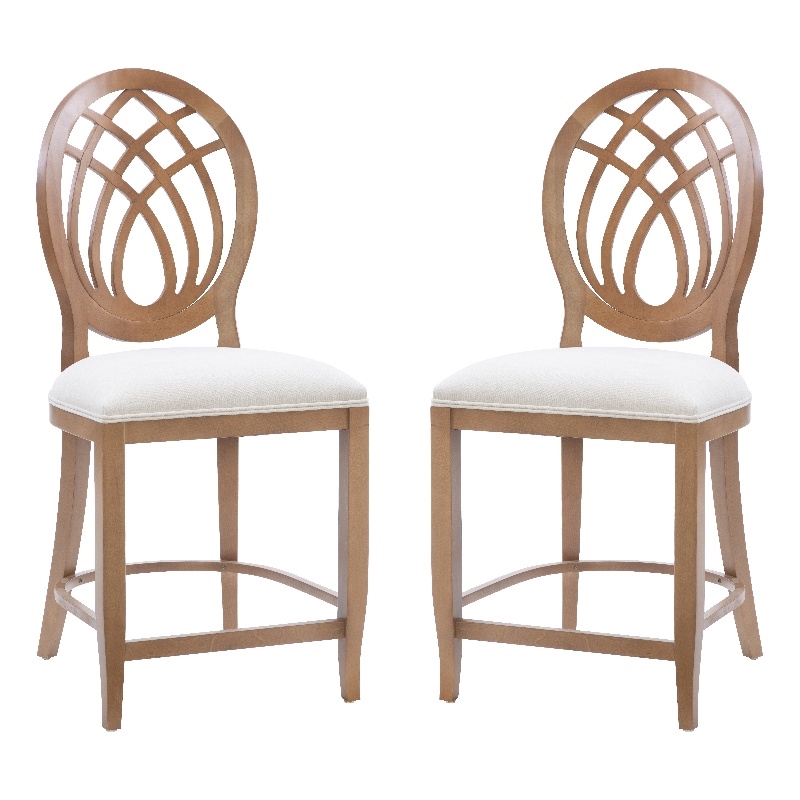Linon Paxton Ornamental Backrest Set of 2 Counter Stool in Light Brown Beechwood