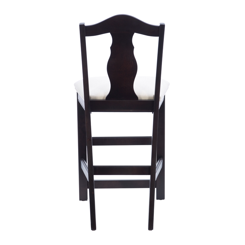 Linon Hiller Beechwood Set of 2 Splat Back Upholstered Counter Stool in Dk Brown