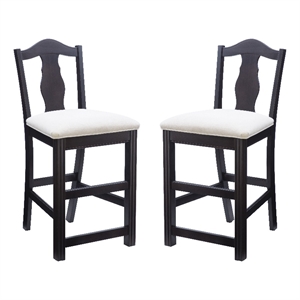 Linon Hiller Beechwood Set of 2 Splat Back Upholstered Counter Stool in Dk Brown