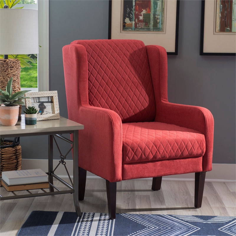 Linon Paulo Upholstered Wingback Accent Chair with Quilted Back & Seat in Rust
