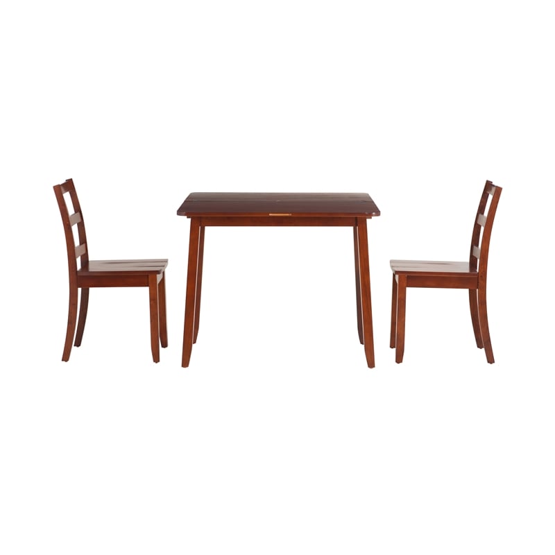 Linon Breia 3-Piece Dining Set Extendable Storage Tabletop in Cherry Wood Finish