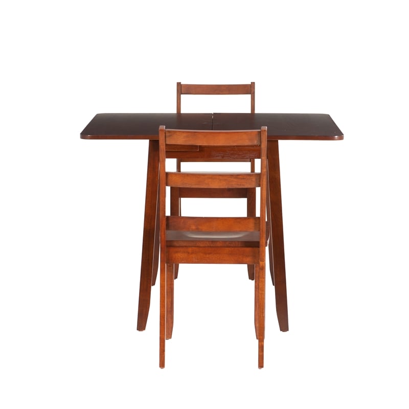 Linon Breia 3-Piece Dining Set Extendable Storage Tabletop in Cherry Wood Finish