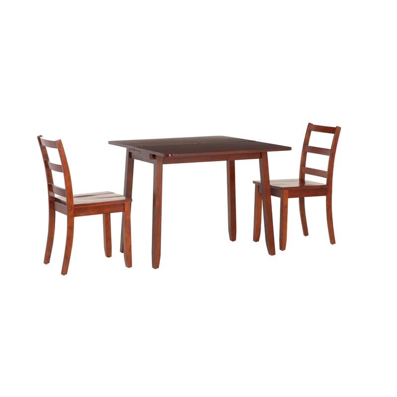 Linon Breia 3-Piece Dining Set Extendable Storage Tabletop in Cherry Wood Finish