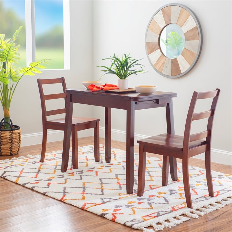 Linon Breia 3-Piece Dining Set Extendable Storage Tabletop in Cherry Wood Finish
