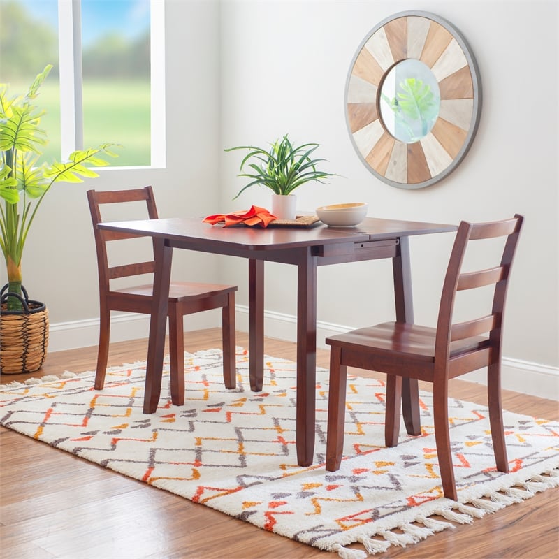 Linon Breia 3-Piece Dining Set Extendable Storage Tabletop in Cherry Wood Finish