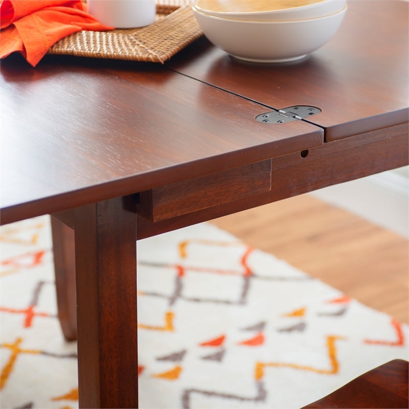 Linon Breia 3-Piece Dining Set Extendable Storage Tabletop in Cherry Wood Finish