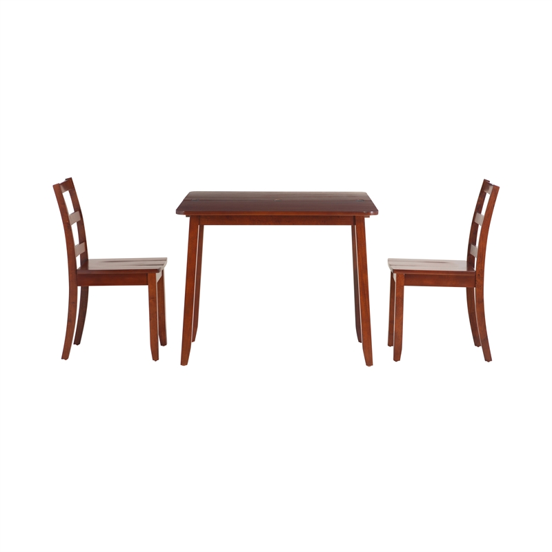 Linon Breia 3-Piece Dining Set Extendable Storage Tabletop in Cherry Wood Finish