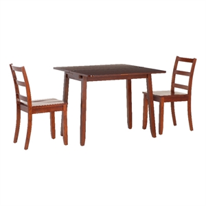 Linon Breia 3-Piece Dining Set Extendable Storage Tabletop in Cherry Wood Finish