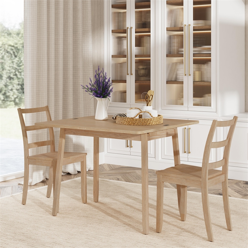Linon Breia 3-Piece Dining Set Extendable Storage Tabletop in Gray Wash Wood