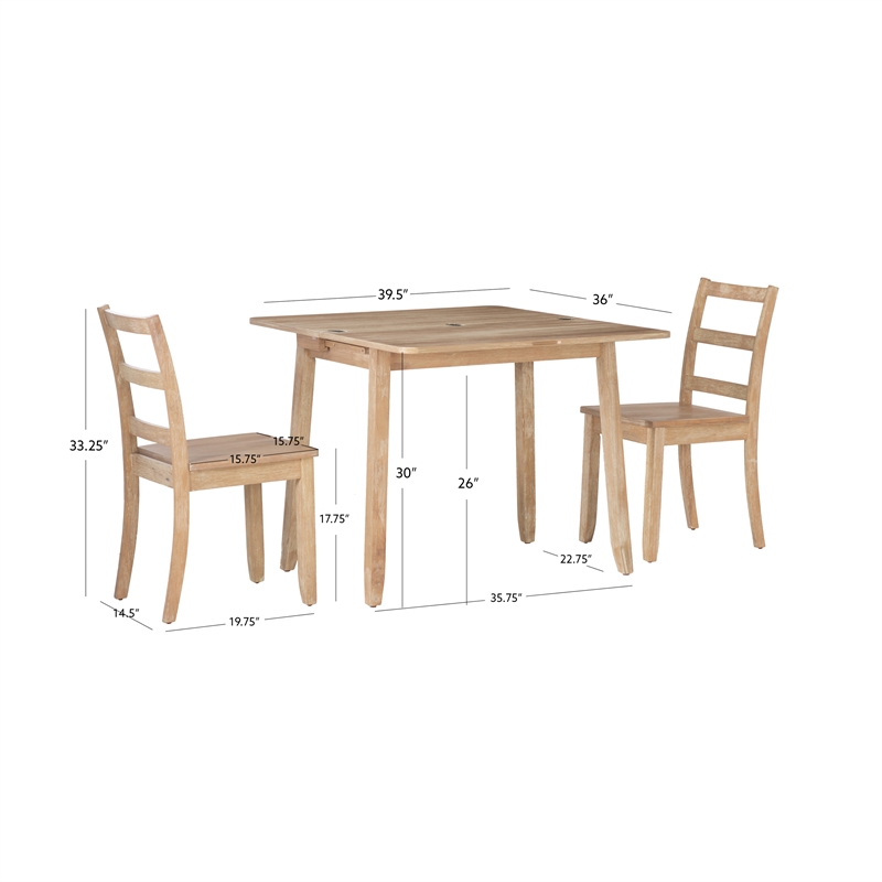 Linon Breia 3-Piece Dining Set Extendable Storage Tabletop in Gray Wash Wood