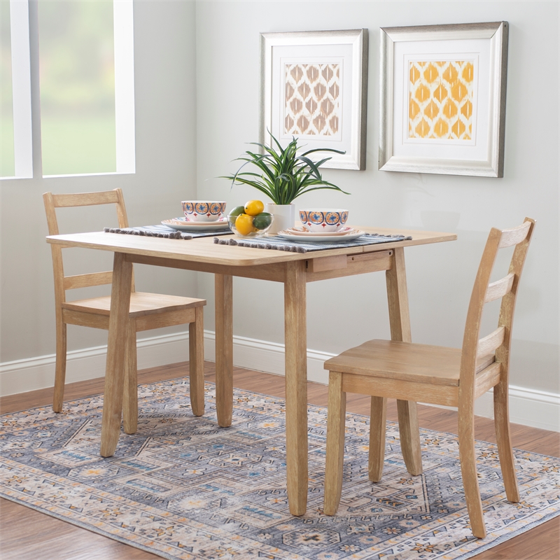 Linon Breia 3-Piece Dining Set Extendable Storage Tabletop in Gray Wash Wood