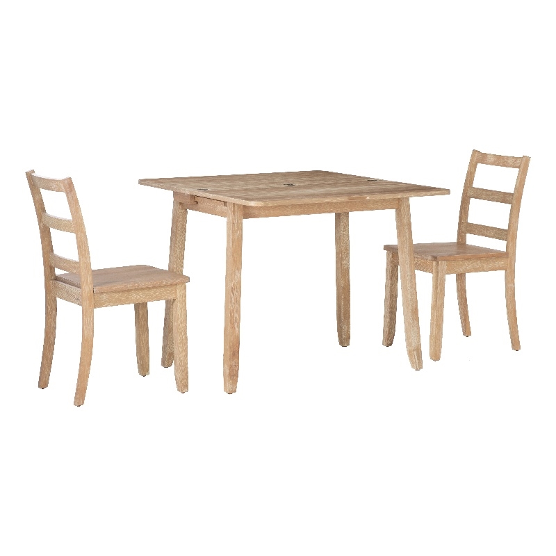 Linon Breia 3-Piece Dining Set Extendable Storage Tabletop in Gray Wash Wood
