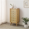 Linon Winnie 5-Drawer Wood & Cane Jewelry Armoire with Flip Top in Natural Brown