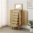 Linon Winnie 5-Drawer Wood & Cane Jewelry Armoire with Flip Top in Natural Brown