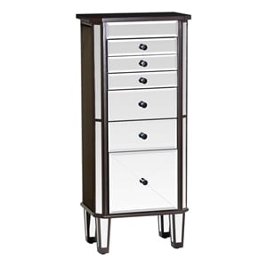 Linon Jessa 6-Drawer Flip Top Jewelry Armoire in Mirror and Walnut Brown Wood