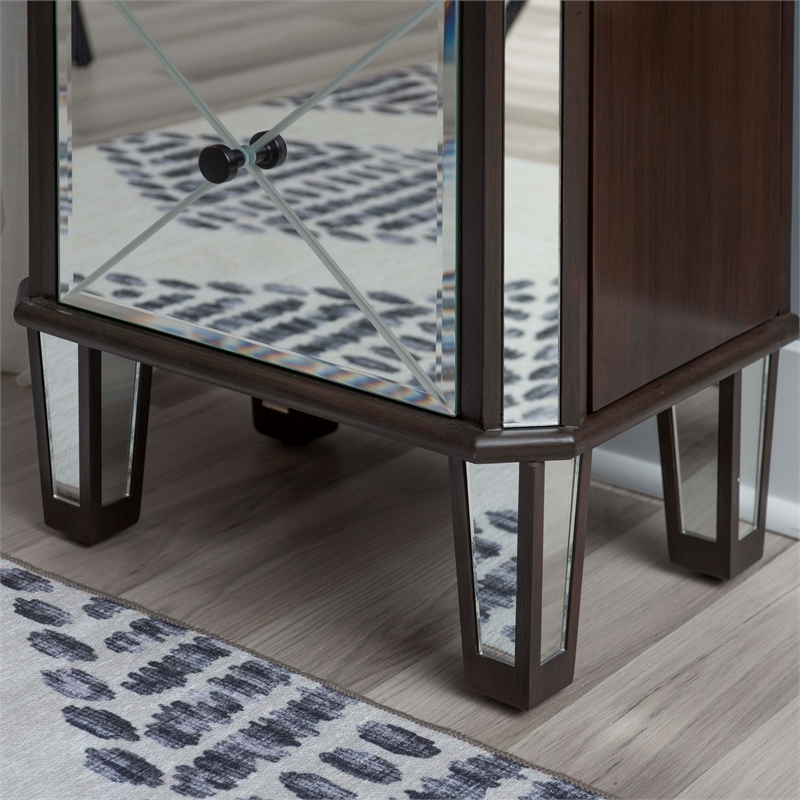 Linon Jessa 6-Drawer Flip Top Jewelry Armoire in Mirror and Walnut Brown Wood