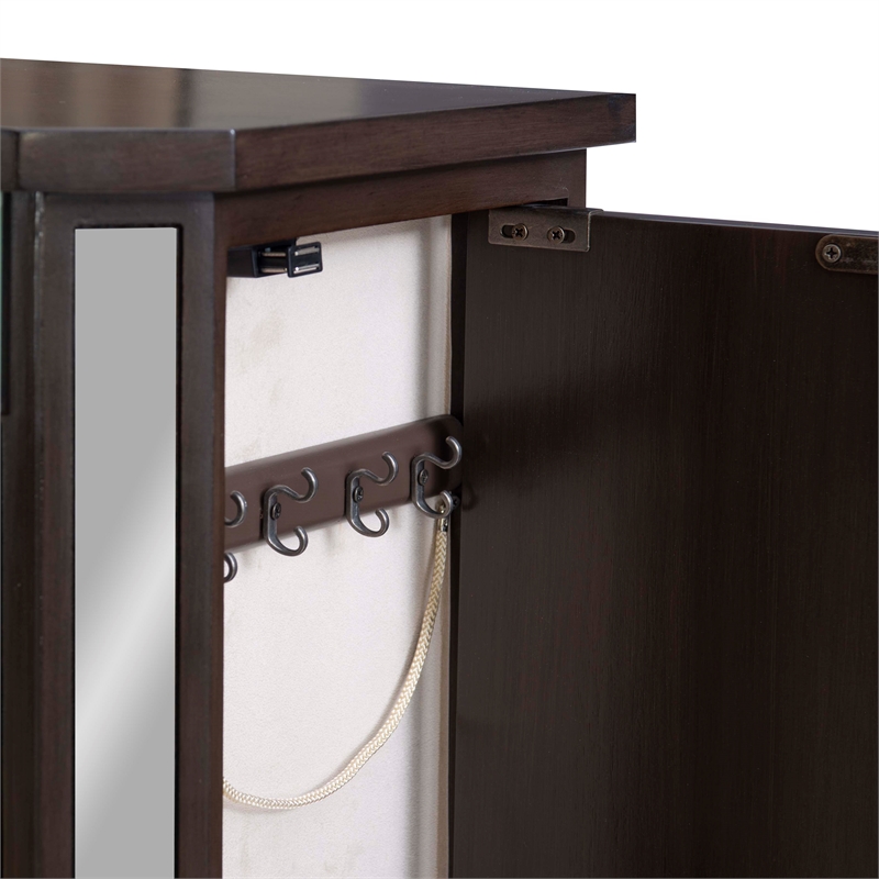 Linon Jessa 6-Drawer Flip Top Jewelry Armoire in Mirror and Walnut Brown Wood