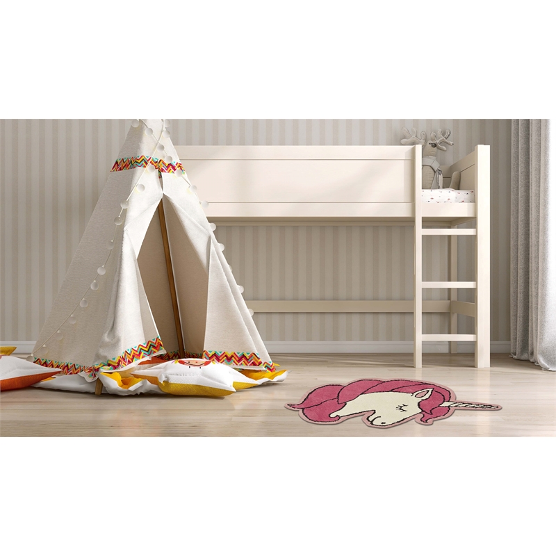 Linon Unicorn Shaped Hand Tufted Accent Rug in Pink