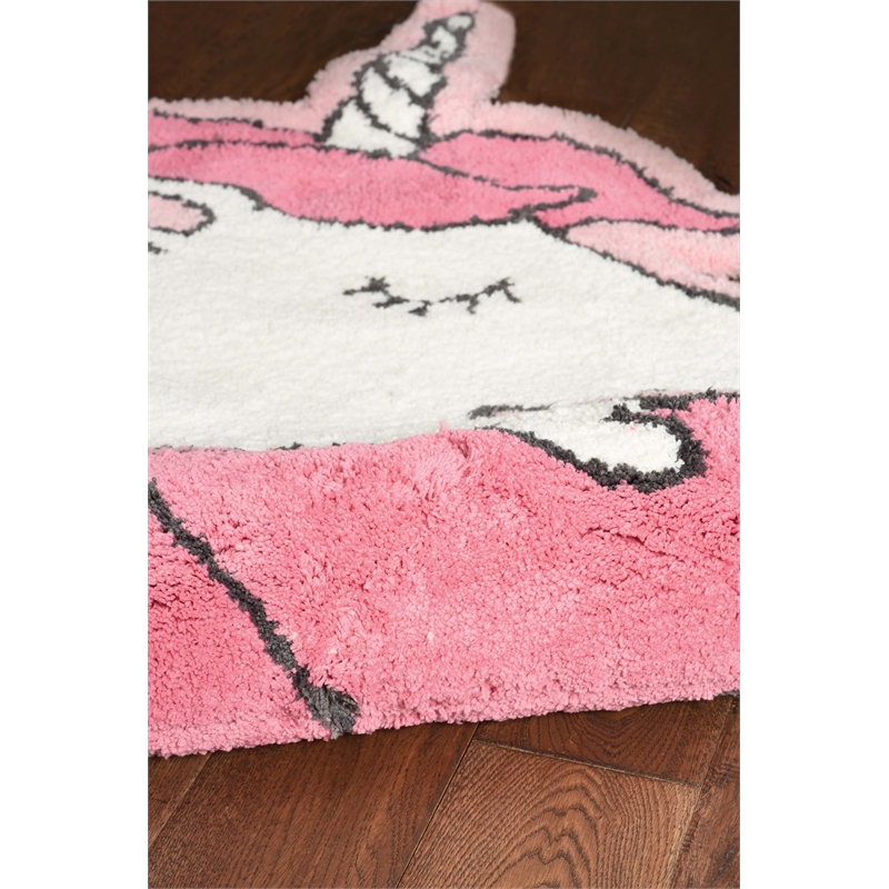 Linon Unicorn Shaped Hand Tufted Accent Rug in Pink