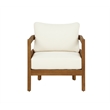 Linon Seacrest Slat Back Club Chair with Beige Cushions in Brown Acacia Wood
