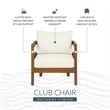 Linon Seacrest Slat Back Club Chair with Beige Cushions in Brown Acacia Wood