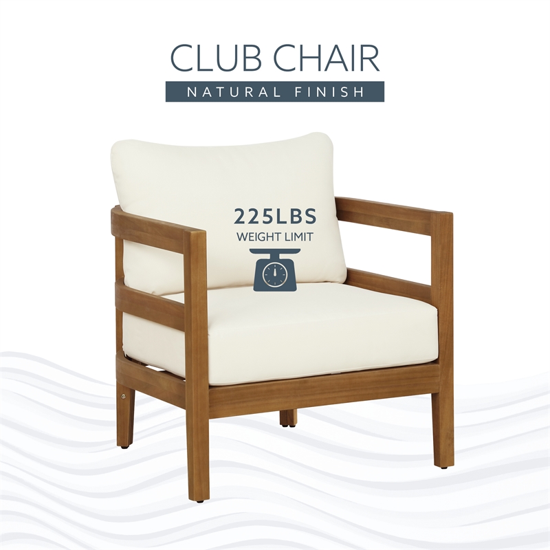 Linon Seacrest Slat Back Club Chair with Beige Cushions in Brown Acacia Wood