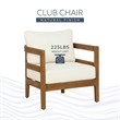 Linon Seacrest Slat Back Club Chair with Beige Cushions in Brown Acacia Wood