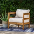 Linon Seacrest Slat Back Club Chair with Beige Cushions in Brown Acacia Wood
