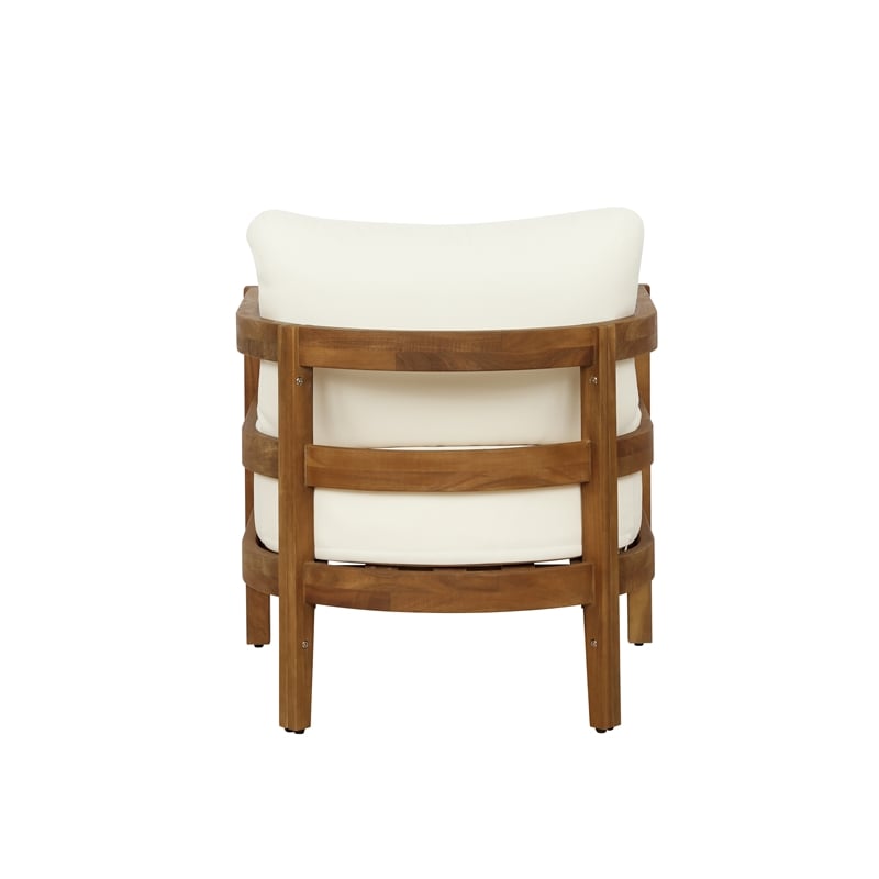 Linon Seacrest Slat Back Club Chair with Beige Cushions in Brown Acacia Wood