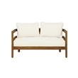 Linon Seacrest Loveseat and Table Set with Beige Cushions in Brown Acacia Wood