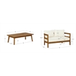 Linon Seacrest Loveseat and Table Set with Beige Cushions in Brown Acacia Wood