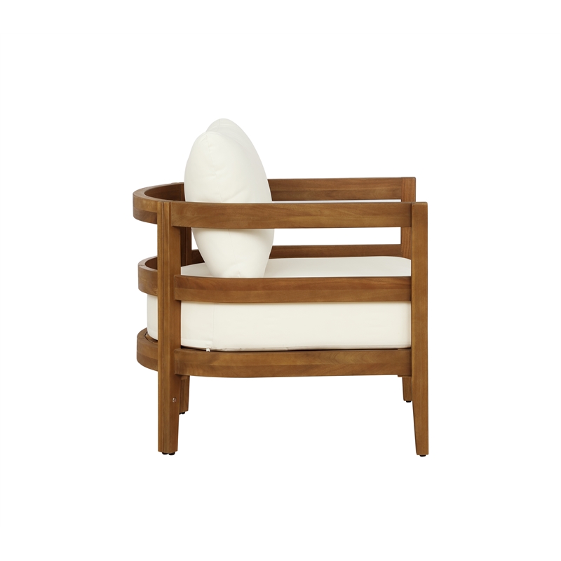 Linon Seacrest Loveseat/Table/2 Chair Set & Beige Cushions in Brown Acacia Wood