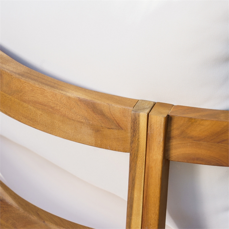 Linon Seacrest Loveseat/Table/2 Chair Set & Beige Cushions in Brown Acacia Wood