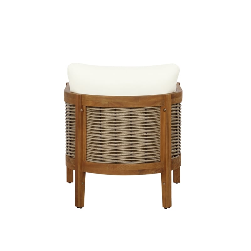 Linon Panama Club Chair with Beige Cushions in Brown Oil Finished Acacia Wood