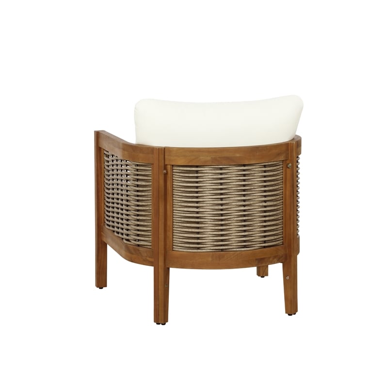 Linon Panama Club Chair with Beige Cushions in Brown Oil Finished Acacia Wood