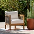 Linon Panama Club Chair with Beige Cushions in Brown Oil Finished Acacia Wood