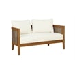 Linon Panama Loveseat & Table Set with Beige Cushions in Brown Acacia Wood
