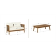 Linon Panama Loveseat & Table Set with Beige Cushions in Brown Acacia Wood