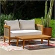 Linon Panama Loveseat & Table Set with Beige Cushions in Brown Acacia Wood