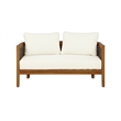 Linon Panama Loveseat Table & 2 Chair Set Beige Cushions in Brown Acacia Wood