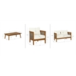 Linon Panama Loveseat Table & 2 Chair Set Beige Cushions in Brown Acacia Wood
