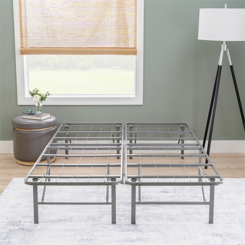 Linon Lowell Full Folding Platform Mattress Base in Grey Powder Coated Steel